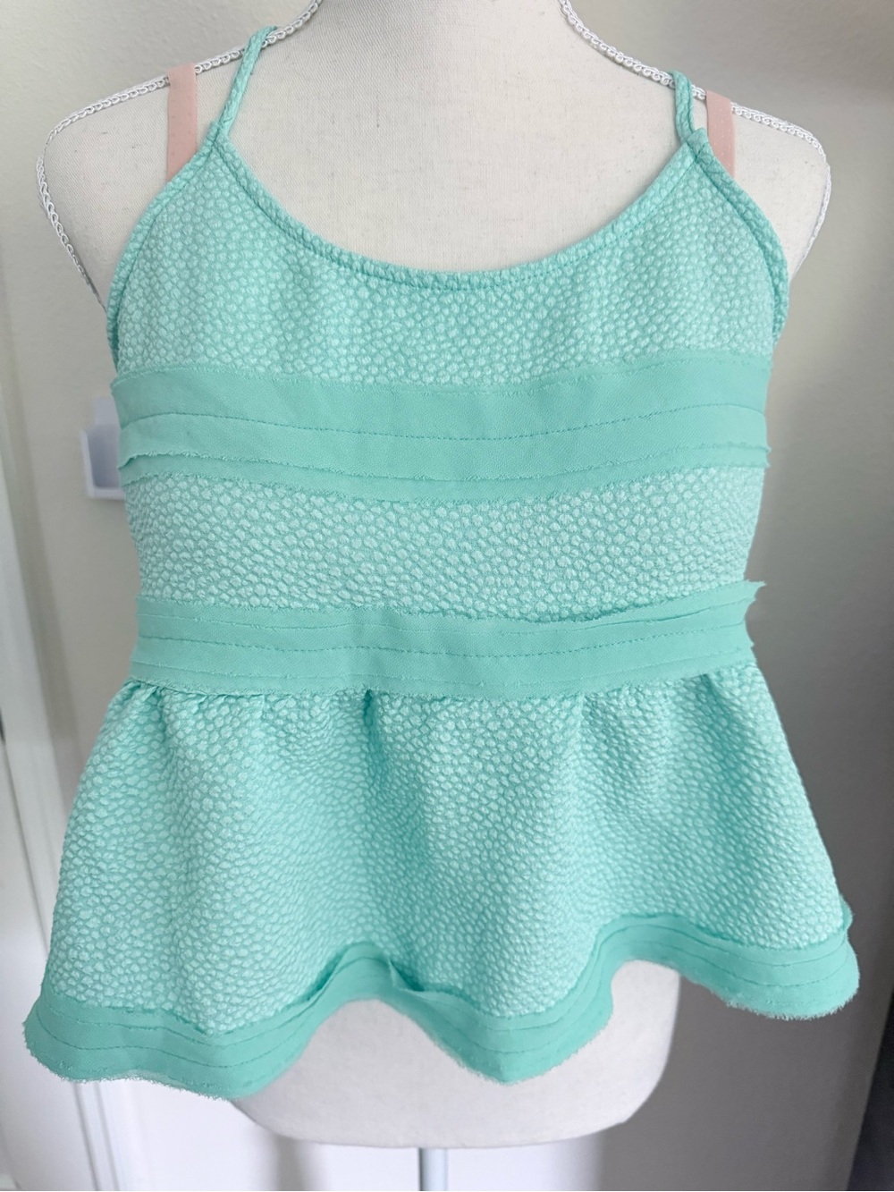 Double Zero Mint Textured Peplum Tank